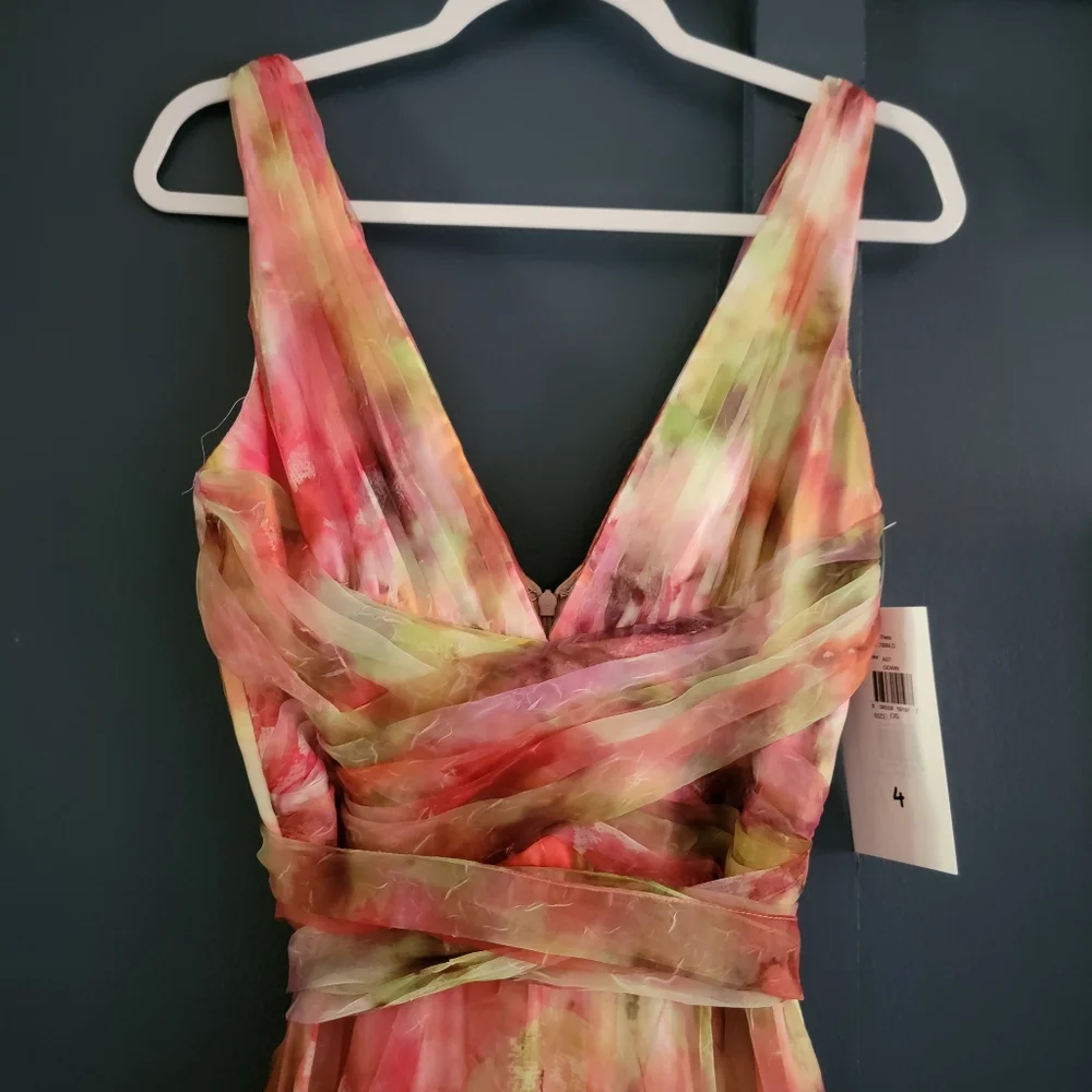 NWT Theia Faye Painterly Bow Organza Lightweight Chiffon Flowy A-line Gown 4‎ - Picture 7 of 15